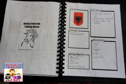 Albania notebooking pages for geography lesson