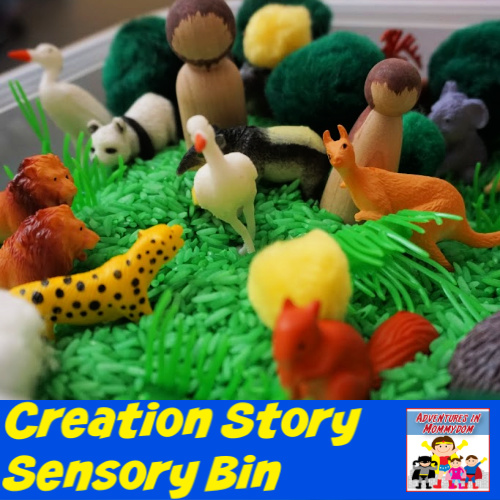 Creation story sensory bin for kids