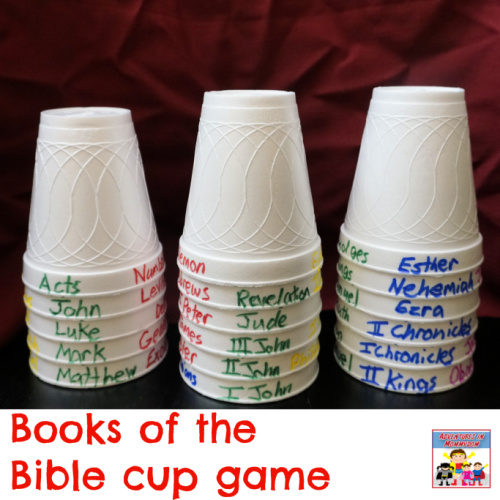 books of the Bible cup game for Sunday School