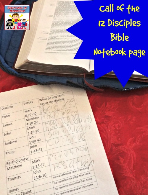 call of the 12 disciples notebooking pages
