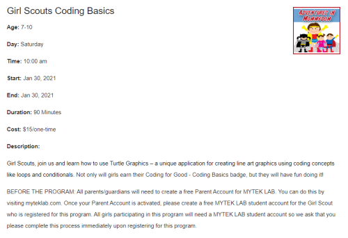coding basics class for girl scouts