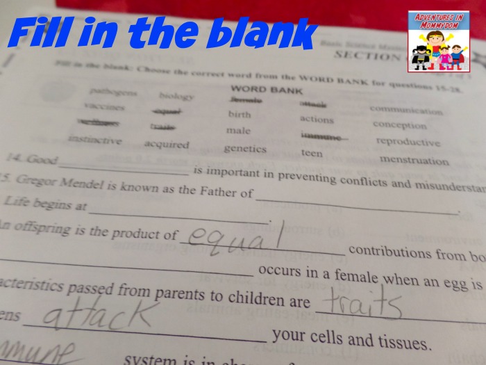 teaching your kid how to take a test fill in the blank questions